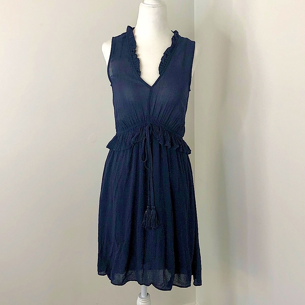 H&M Navy Blue Ruffle Dress w/Drawstring Waist